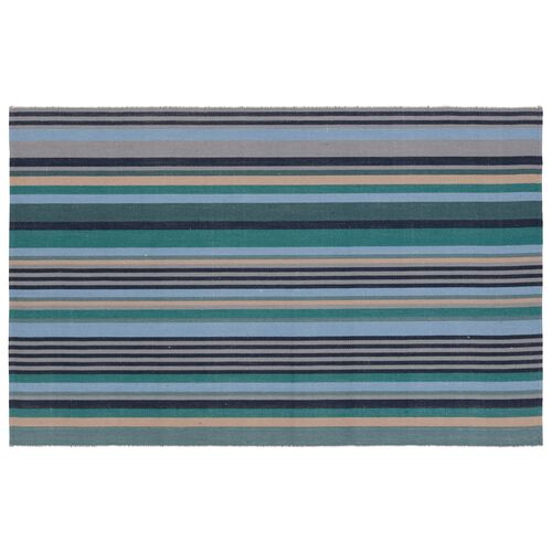 Vibe by Sergio Handmade Striped Teal/Blue Area Rug 1 Vibe by Sergio Handmade Striped Teal/Blue Area Rug