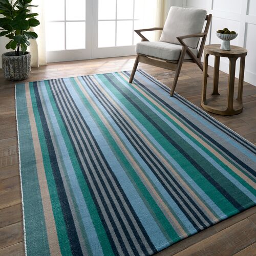 Vibe by Sergio Handmade Striped Teal/Blue Area Rug 5 Vibe by Sergio Handmade Striped Teal/Blue Area Rug