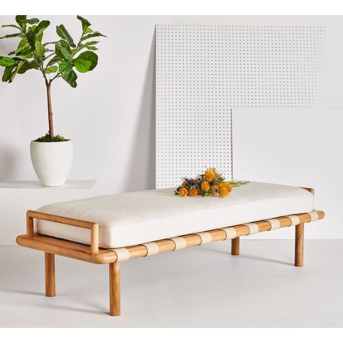 Xiomara Teak/Leather Strap Bench 3 Xiomara Teak/Leather Strap Bench