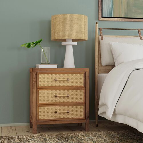 Rotan Cane 3-Drawer Nightstand, Natural 10 Rotan Cane 3-Drawer Nightstand, Natural