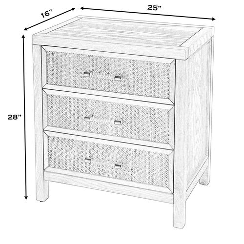Rotan Cane 3-Drawer Nightstand, Natural 12 Rotan Cane 3-Drawer Nightstand, Natural