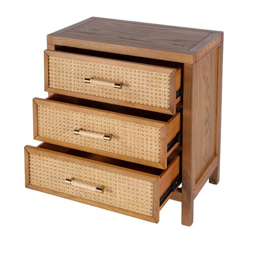 Rotan Cane 3-Drawer Nightstand, Natural 3 Rotan Cane 3-Drawer Nightstand, Natural