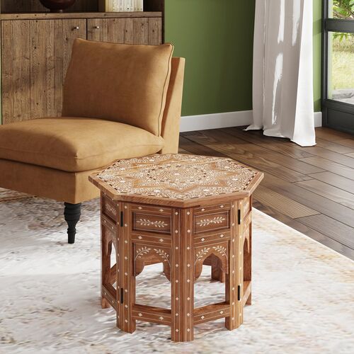Chloe Bone Inlay Side Table, Brown 6 Chloe Bone Inlay Side Table, Brown
