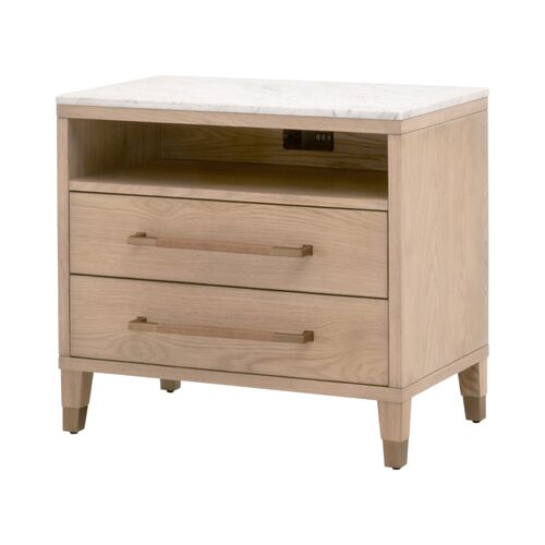 Aspen 2-Drawer Oak/Marble Nightstand with USB 1 Aspen 2-Drawer Oak/Marble Nightstand with USB