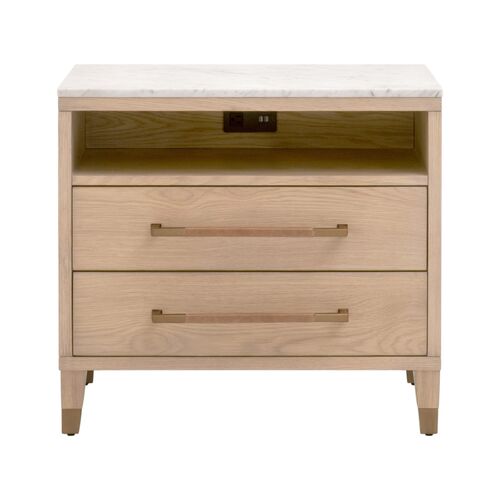 Aspen 2-Drawer Oak/Marble Nightstand with USB 2 Aspen 2-Drawer Oak/Marble Nightstand with USB