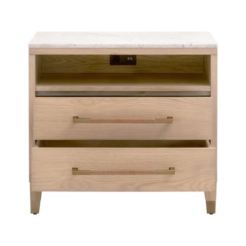 Aspen 2-Drawer Oak/Marble Nightstand with USB 3 Aspen 2-Drawer Oak/Marble Nightstand with USB