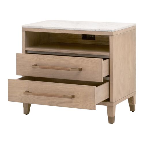 Aspen 2-Drawer Oak/Marble Nightstand with USB 4 Aspen 2-Drawer Oak/Marble Nightstand with USB