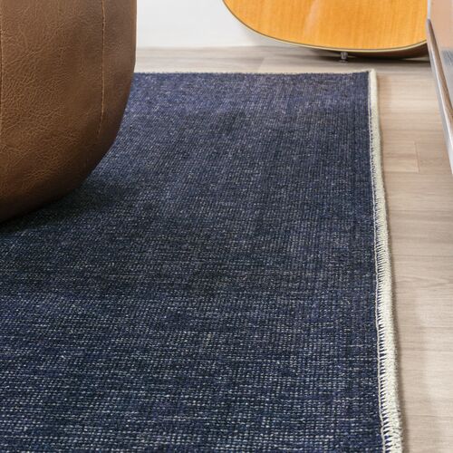 Lina Machine-Washable Rug, Navy/Gray 4 Lina Machine-Washable Rug, Navy/Gray