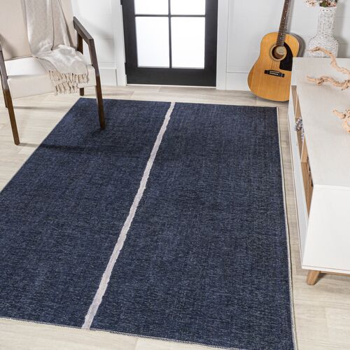 Lina Machine-Washable Rug, Navy/Gray 8 Lina Machine-Washable Rug, Navy/Gray