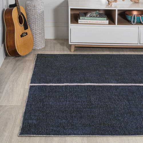 Lina Machine-Washable Rug, Navy/Gray 9 Lina Machine-Washable Rug, Navy/Gray