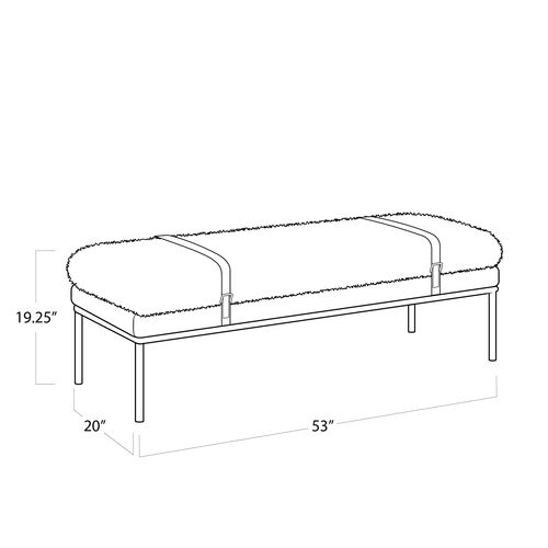 Aspen Leather and Faux Boucle Wool Bench, White/Brown 6 Aspen Leather and Faux Boucle Wool Bench, White/Brown