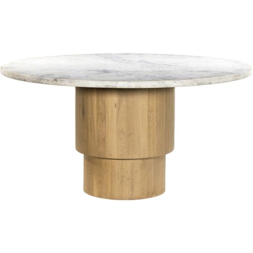Lola 60" Round Dining Table, Light Blonde Oak/White Marble 1 Lola 60" Round Dining Table, Light Blonde Oak/White Marble