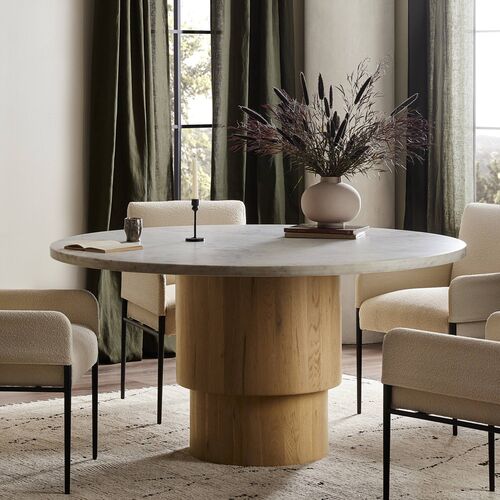 Lola 60" Round Dining Table, Light Blonde Oak/White Marble 2 Lola 60" Round Dining Table, Light Blonde Oak/White Marble