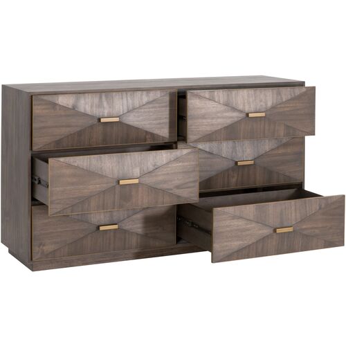 Flynn 6-Drawer Double Dresser, Burnished Brown/Gold 2 Flynn 6-Drawer Double Dresser, Burnished Brown/Gold