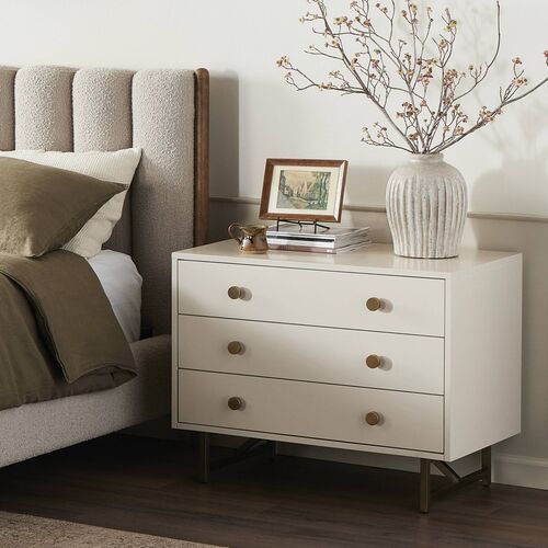 Roland 3-Drawer Wide Nightstand, Matte Alabaster 2 Roland 3-Drawer Wide Nightstand, Matte Alabaster