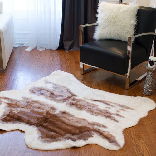 4'3"x5' Faux Hide Rug, Austin Brown/White 3 4'3"x5' Faux Hide Rug, Austin Brown/White