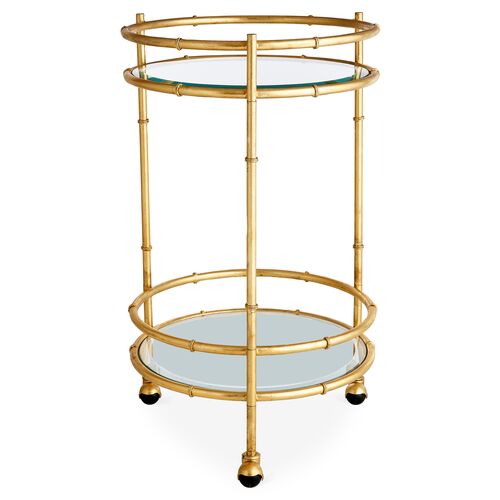 Bamboo Mirrored Bar Cart, Gold