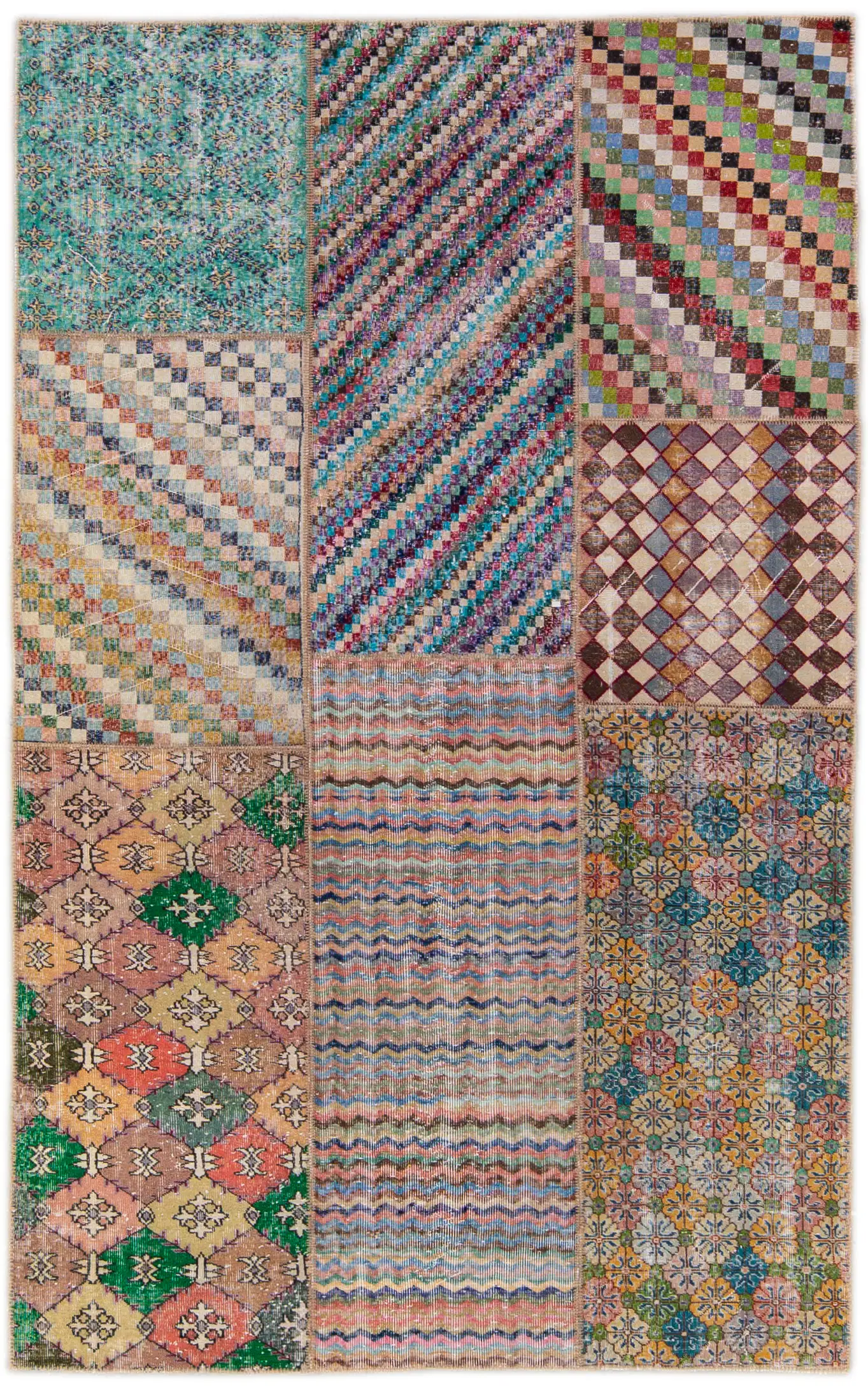 Vintage Turkish Patchwork Wool Rug 1 Vintage Turkish Patchwork Wool Rug
