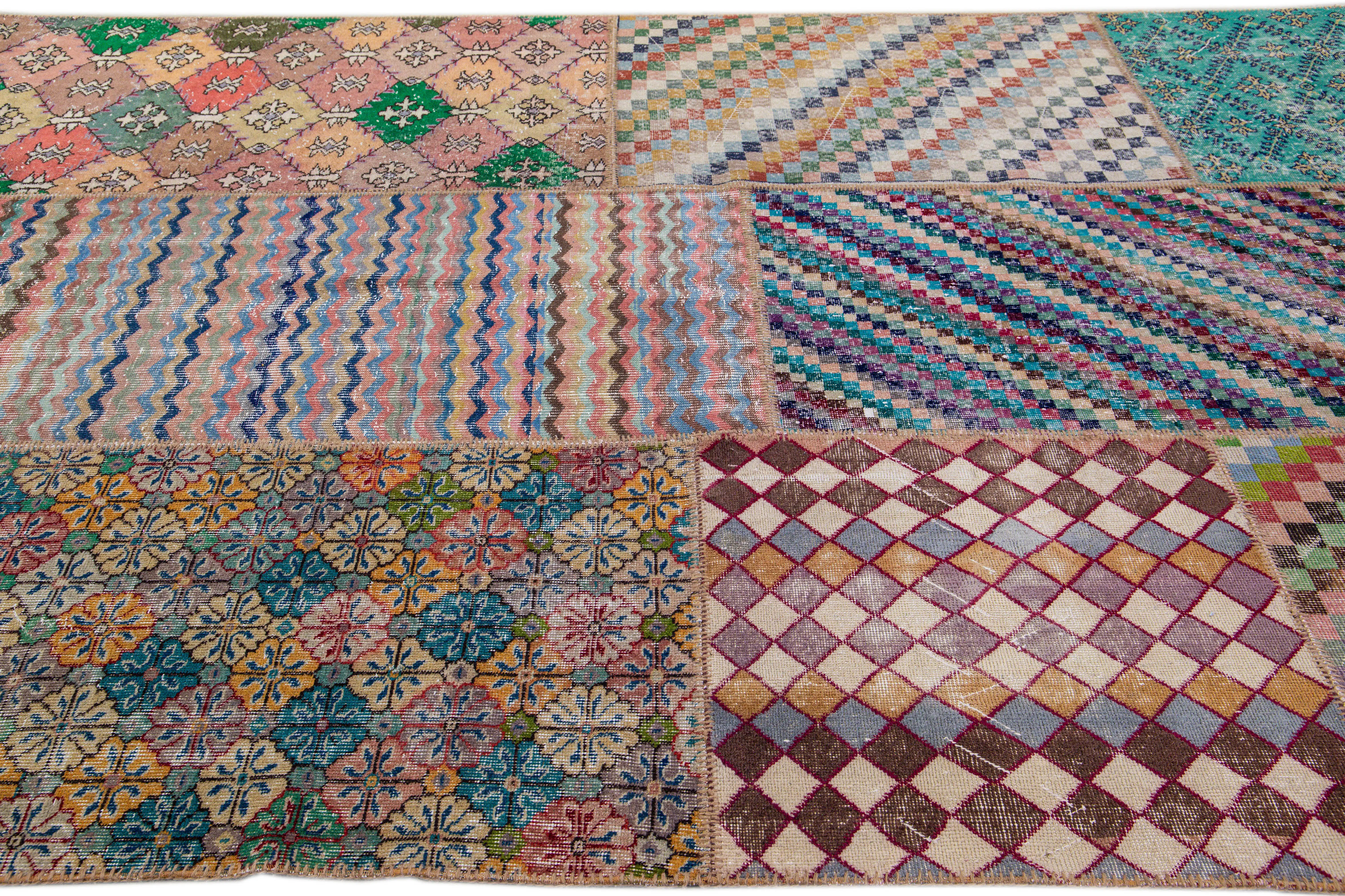 Vintage Turkish Patchwork Wool Rug 3 Vintage Turkish Patchwork Wool Rug