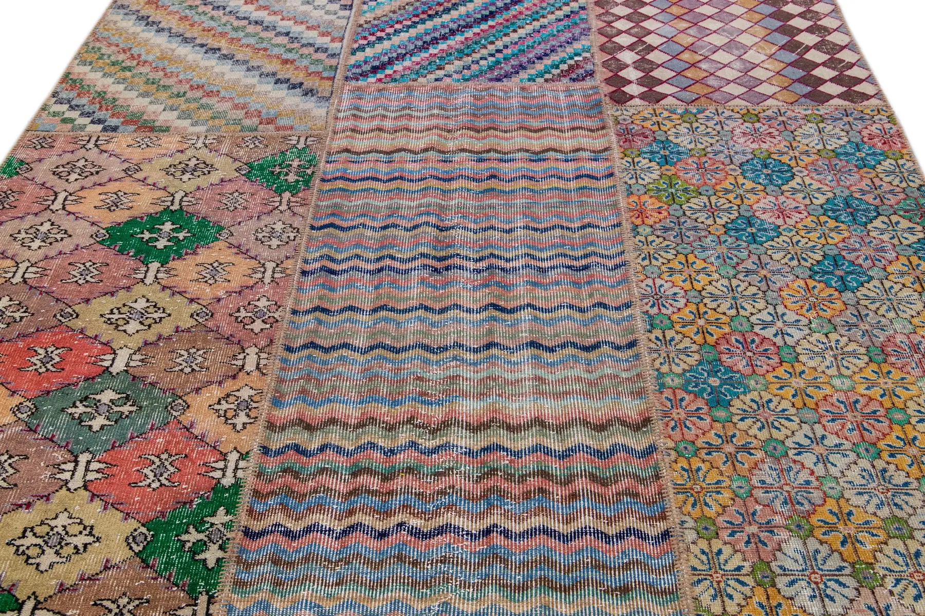 Vintage Turkish Patchwork Wool Rug 4 Vintage Turkish Patchwork Wool Rug