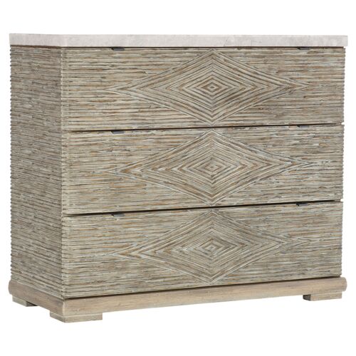 Amani 3-Drawer Reeded Marble Top Accent Chest, Gray/White