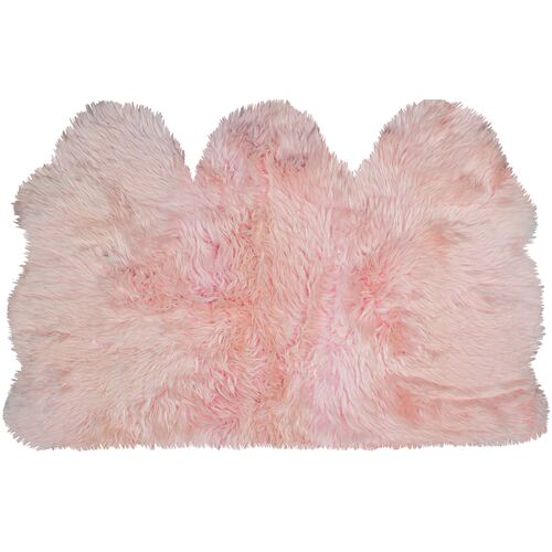 3'x5' Mary Handmade Sheepskin Rug, Pink 1 3'x5' Mary Handmade Sheepskin Rug, Pink
