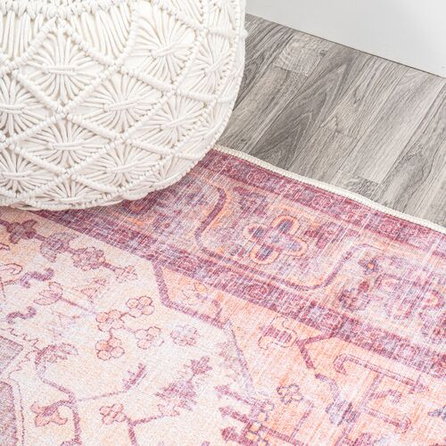 Caty Machine-Washable Rug, Red/Orange/Cream 3 Caty Machine-Washable Rug, Red/Orange/Cream