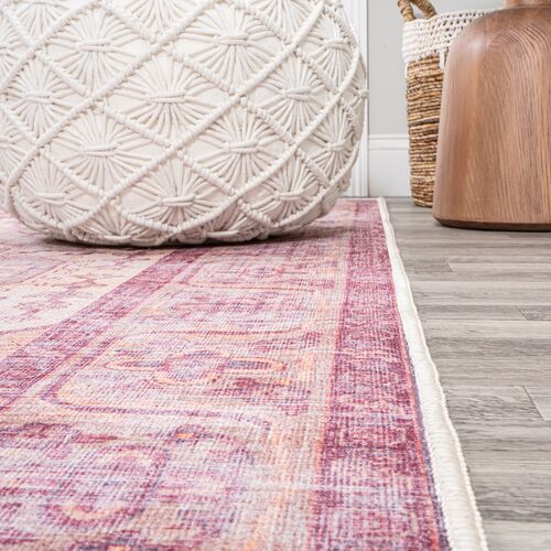 Caty Machine-Washable Rug, Red/Orange/Cream 4 Caty Machine-Washable Rug, Red/Orange/Cream