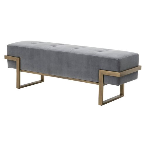 Kira Upholstered Bench, Gray Velvet/Brass 1 Kira Upholstered Bench, Gray Velvet/Brass