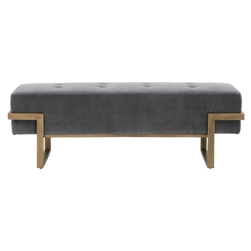 Kira Upholstered Bench, Gray Velvet/Brass 2 Kira Upholstered Bench, Gray Velvet/Brass
