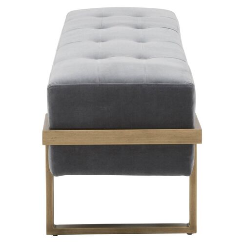 Kira Upholstered Bench, Gray Velvet/Brass 3 Kira Upholstered Bench, Gray Velvet/Brass