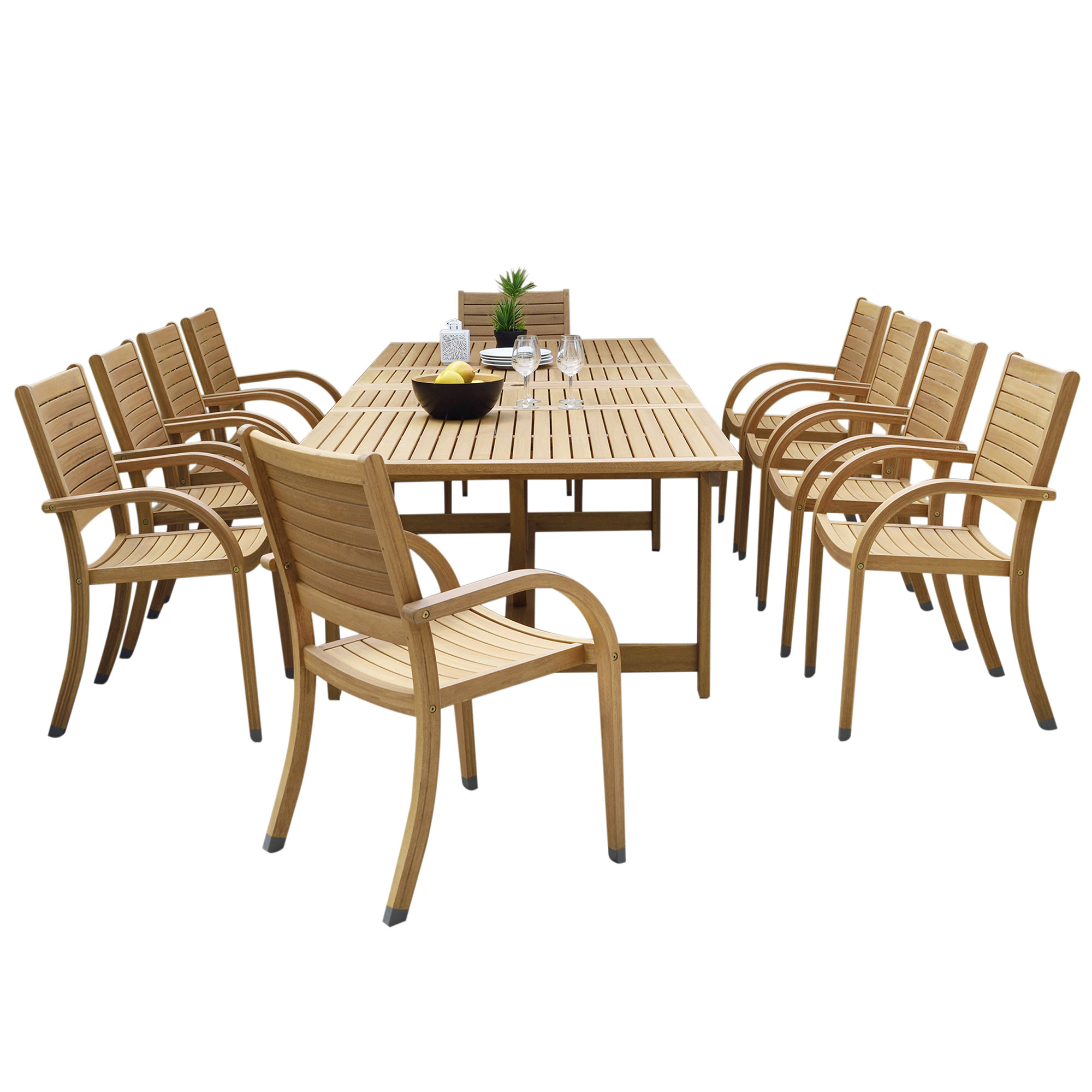 Branwyn 11-Pc Rectangular Extension Outdoor Eucalyptus Dining Set, Natural 1 Branwyn 11-Pc Rectangular Extension Outdoor Eucalyptus Dining Set, Natural