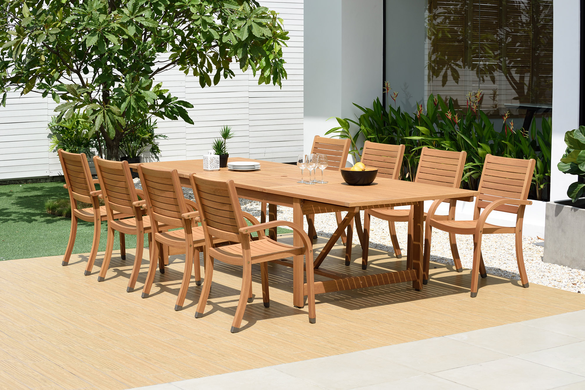 Branwyn 11-Pc Rectangular Extension Outdoor Eucalyptus Dining Set, Natural 2 Branwyn 11-Pc Rectangular Extension Outdoor Eucalyptus Dining Set, Natural