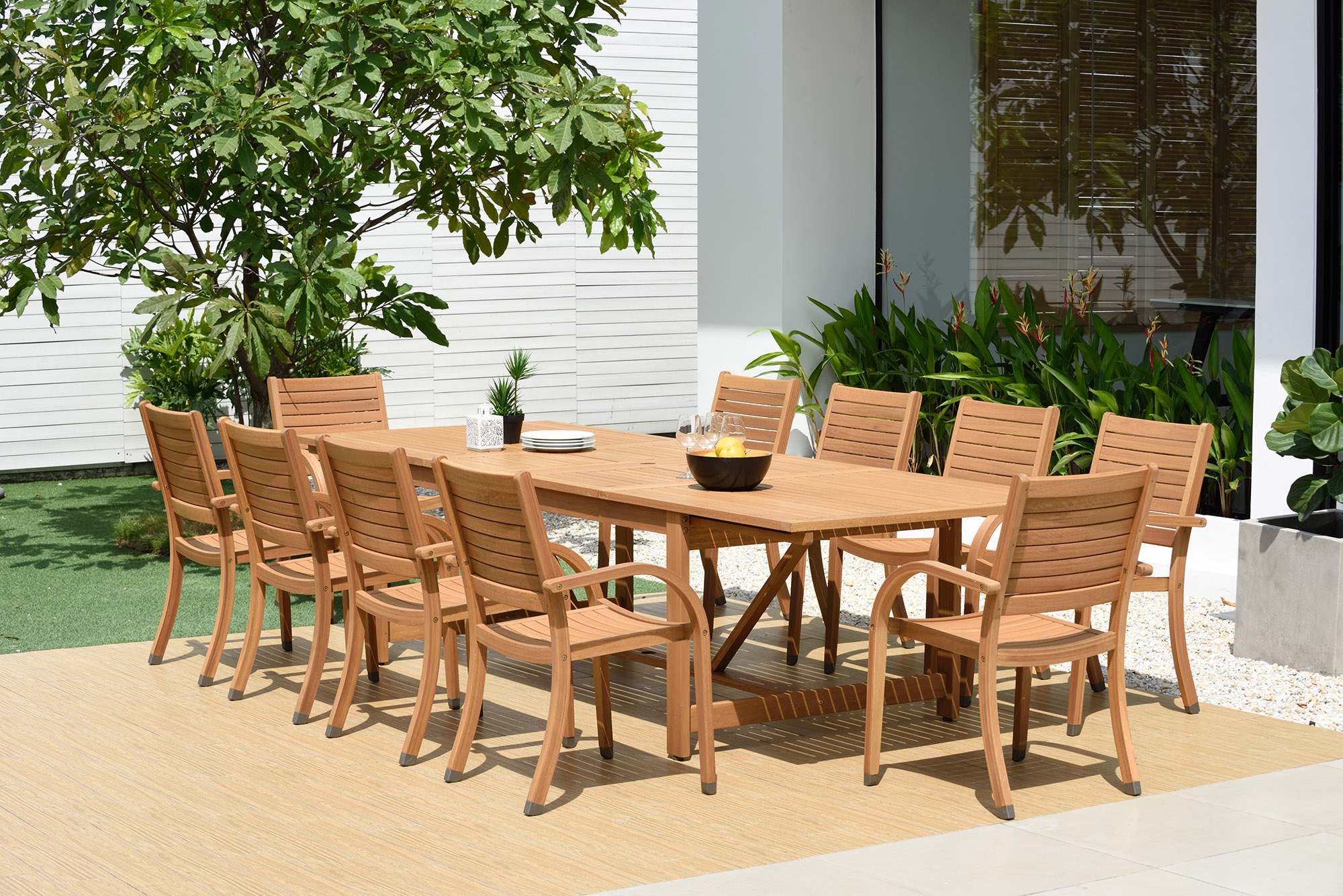 Branwyn 11-Pc Rectangular Extension Outdoor Eucalyptus Dining Set, Natural 3 Branwyn 11-Pc Rectangular Extension Outdoor Eucalyptus Dining Set, Natural