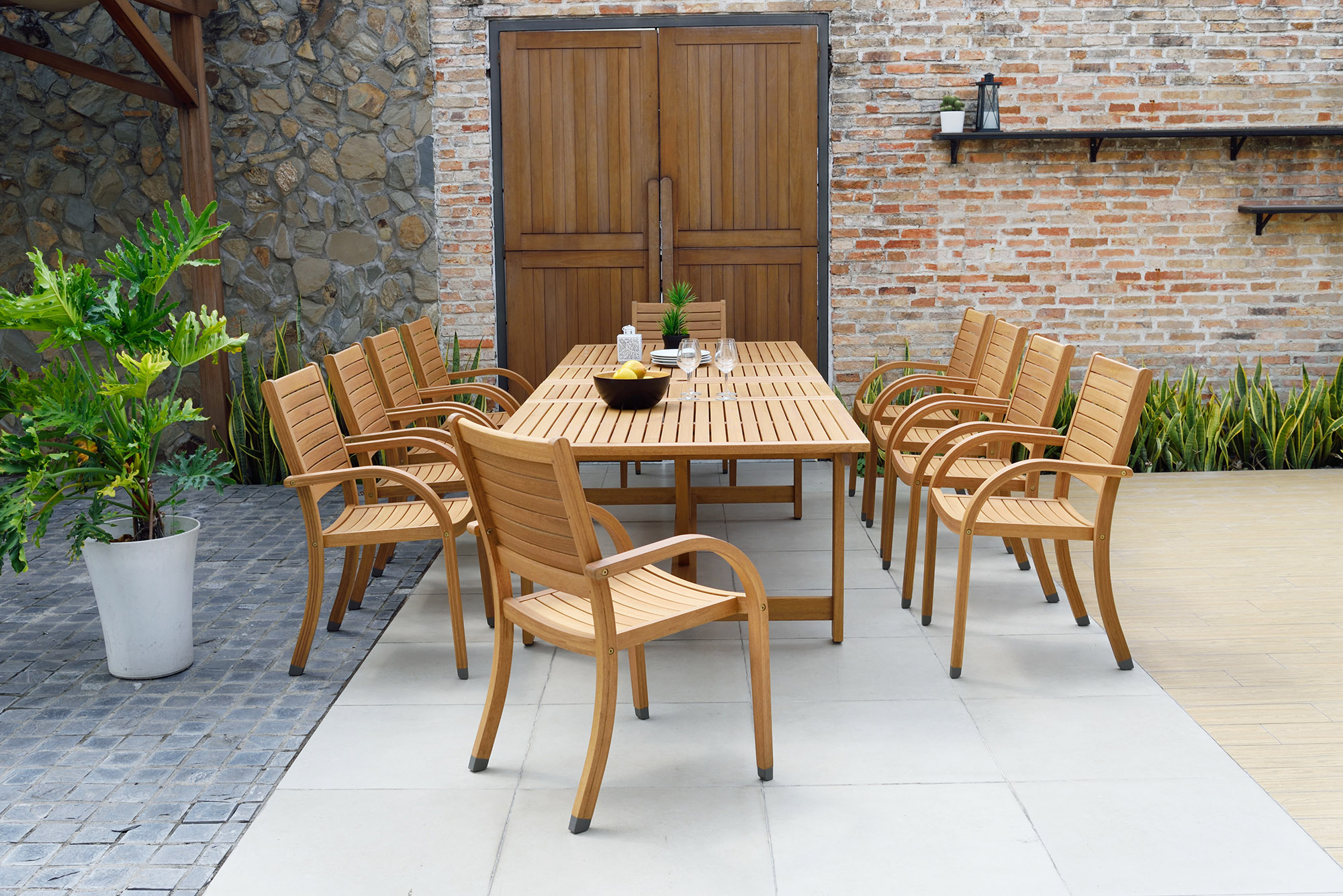 Branwyn 11-Pc Rectangular Extension Outdoor Eucalyptus Dining Set, Natural 4 Branwyn 11-Pc Rectangular Extension Outdoor Eucalyptus Dining Set, Natural
