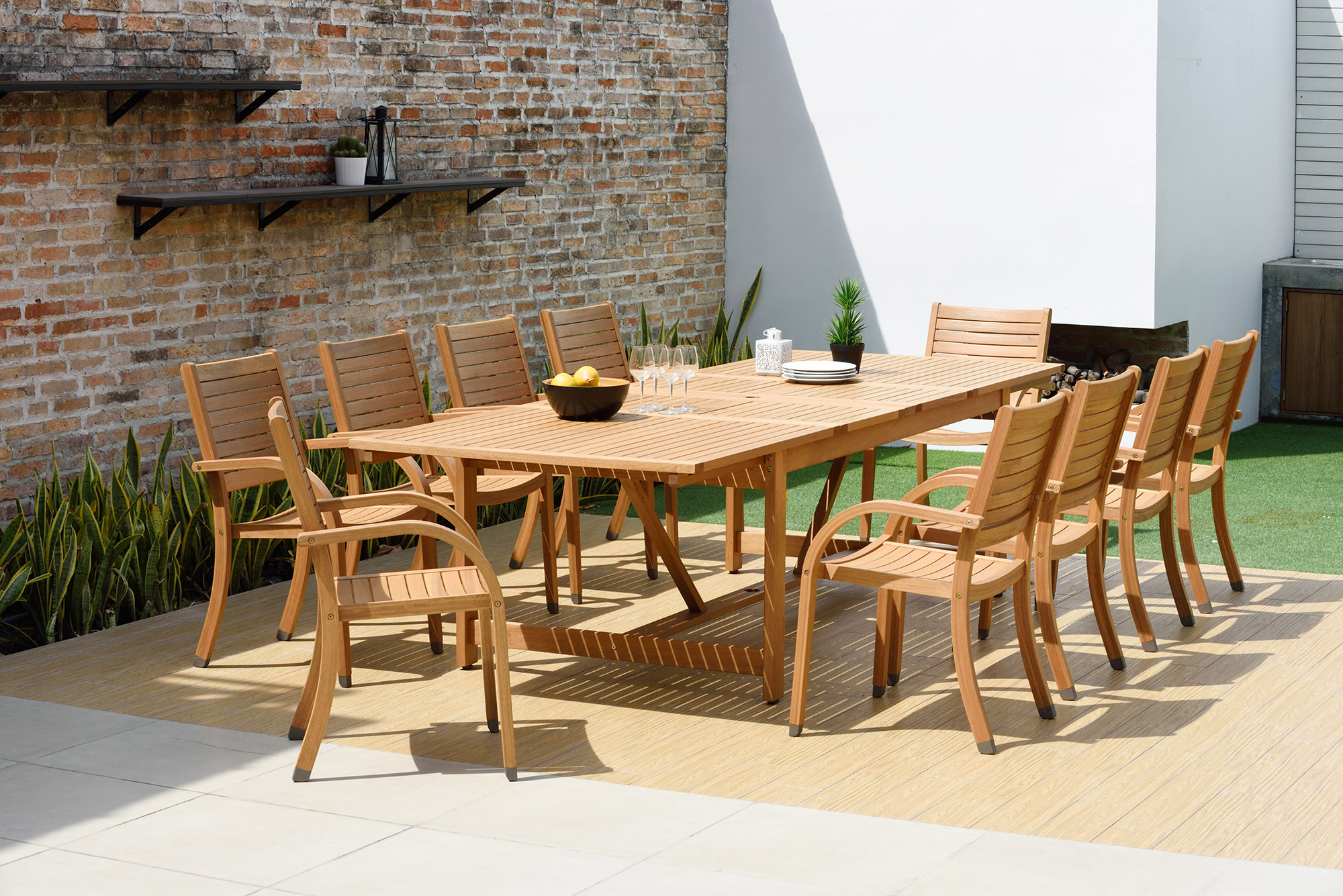 Branwyn 11-Pc Rectangular Extension Outdoor Eucalyptus Dining Set, Natural 5 Branwyn 11-Pc Rectangular Extension Outdoor Eucalyptus Dining Set, Natural