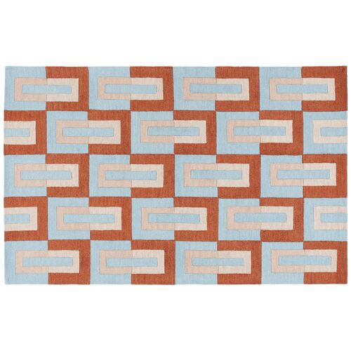 Gaia Hand Tufted Rug, Light Blue/Rust 1 Gaia Hand Tufted Rug, Light Blue/Rust
