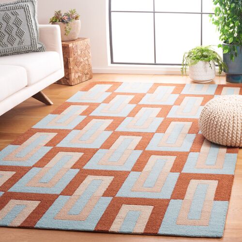 Gaia Hand Tufted Rug, Light Blue/Rust 2 Gaia Hand Tufted Rug, Light Blue/Rust