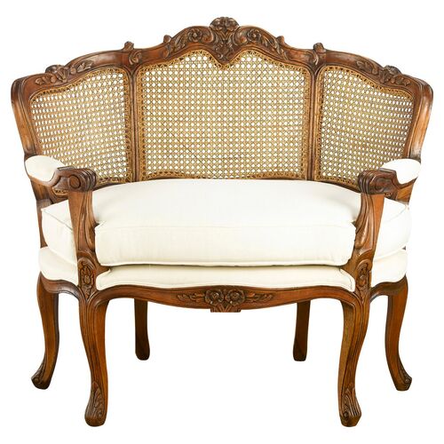 Jenna Settee, Walnut/Cream Linen