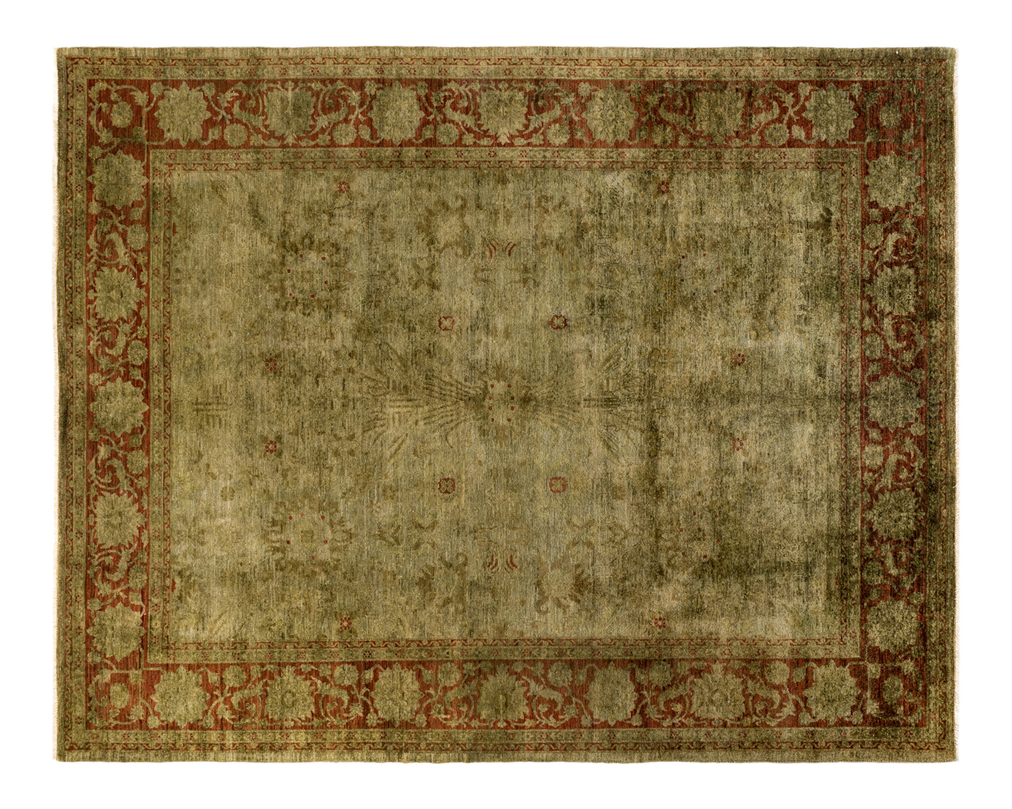 One-of-a-Kind Hand-Knotted Green Rug, 9'2" x 11'8" 1 One-of-a-Kind Hand-Knotted Green Rug, 9'2" x 11'8"