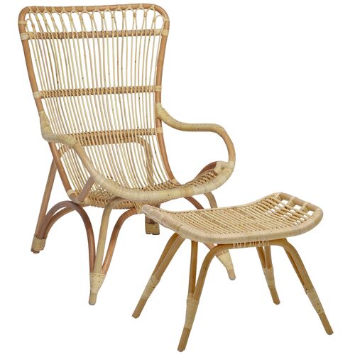 Monet Rattan Lounge Chair/Footstool, Natural 1 Monet Rattan Lounge Chair/Footstool, Natural