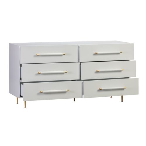 Aria 6-Drawer Dresser, White/Gold 3 Aria 6-Drawer Dresser, White/Gold