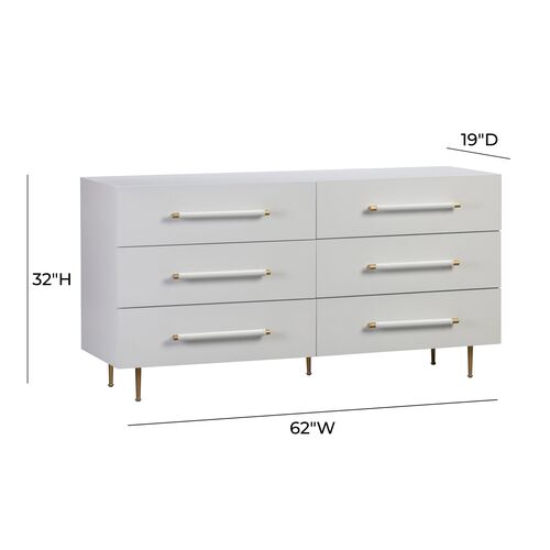 Aria 6-Drawer Dresser, White/Gold 7 Aria 6-Drawer Dresser, White/Gold
