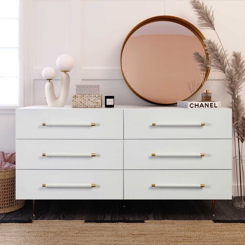Aria 6-Drawer Dresser, White/Gold 8 Aria 6-Drawer Dresser, White/Gold