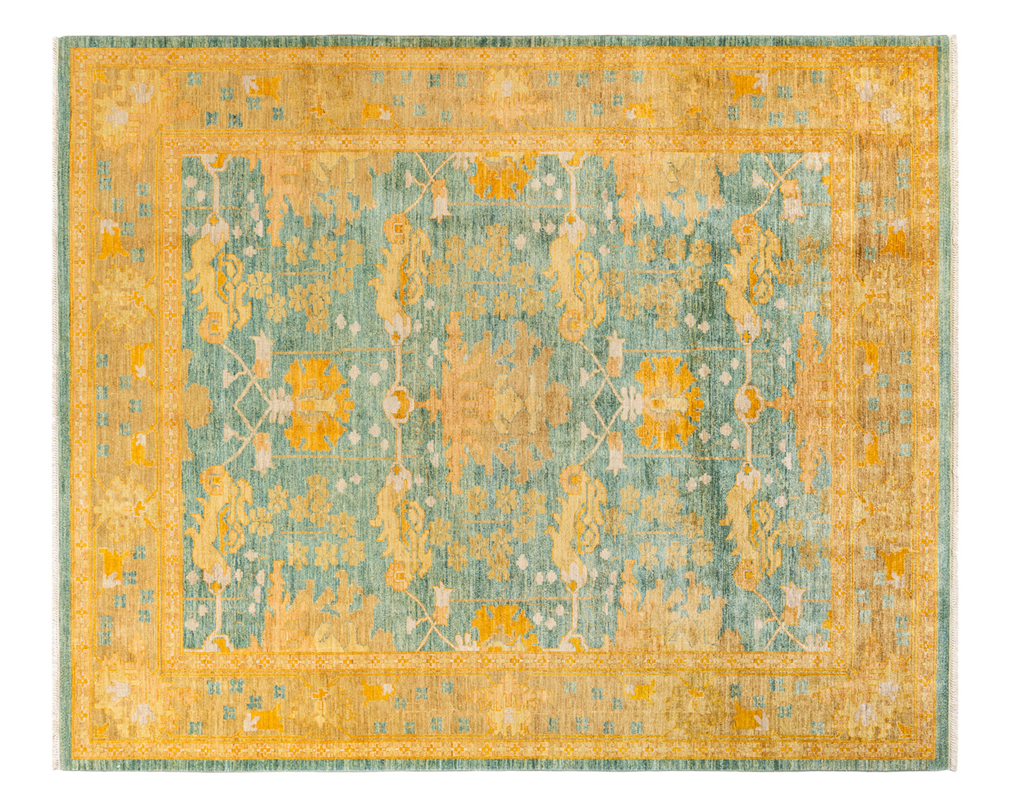 One-of-a-Kind Hand-Knotted Green Rug, 8'1" x 9'8" 1 One-of-a-Kind Hand-Knotted Green Rug, 8'1" x 9'8"
