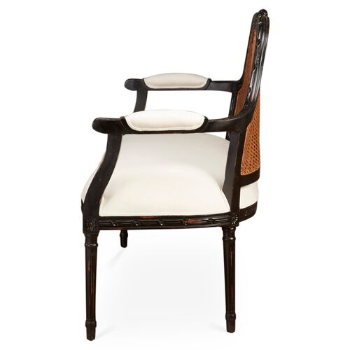 Serena Cane Settee, Black/White Linen 3 Serena Cane Settee, Black/White Linen