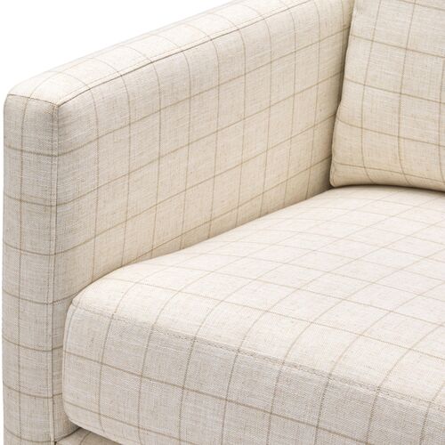 Sagan Linen Plaid Swivel Chair, Brown 4 Sagan Linen Plaid Swivel Chair, Brown