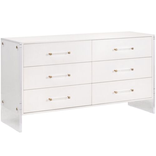 Regan Shagreen 6-Drawer Double Dresser, Pearl/Lucite