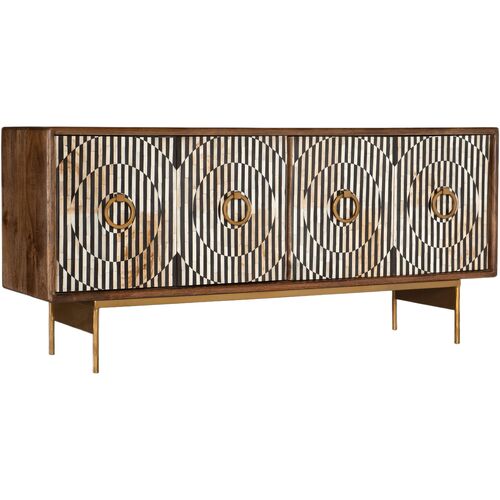 Melange Russell 4-Door Bone Inlay Credenza, Brown 1 Melange Russell 4-Door Bone Inlay Credenza, Brown