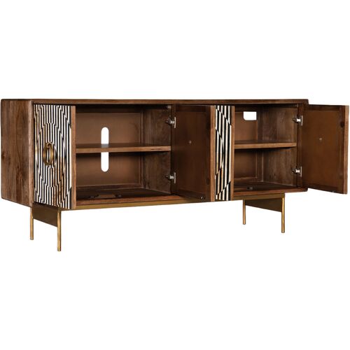 Melange Russell 4-Door Bone Inlay Credenza, Brown 2 Melange Russell 4-Door Bone Inlay Credenza, Brown